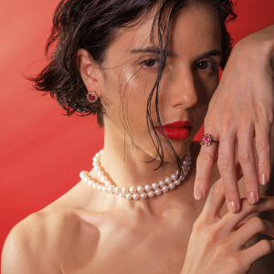BRINCOS RUBIS CRAVEJADO DE DIAMANTES