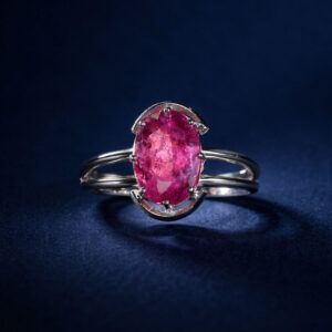 ANEL TURMALINA ROSA OVAL OURO BRANCO 18K