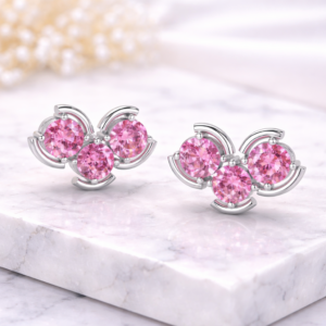 BRINCO 3 SAFIRAS ROSA OURO BRANCO 18K